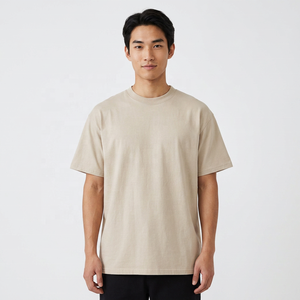 เสื้อยืดคอกลมแขนสั้นผู้ชาย สีเบจ ผ้าฝ้าย 100% ทรงปกติ สีพื้น ดีไซน์เรียบง่าย สไตล์ลำลอง ผ้าเจอร์ซีย์ถัก - Product Image 2