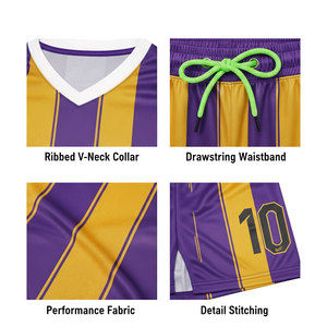 Ensemble short et maillot de football pour adulte, respirant, 100% polyester, rayé, uniforme de football, vêtements de club sportif - Product Image 5