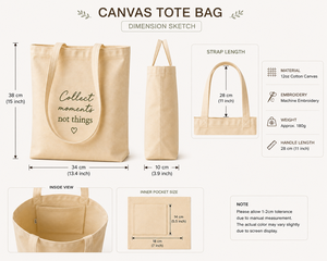 Bolsa de Playa de Lona Beige con Diseño Minimalista, Estampado de Letras y Correa para el Hombro, para Uso Diario, Colección Collect Moments Not Things - Product Image 2
