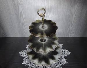 3 Tier Cake <b>Stand</b> and Cup Coasters Cream & Gold Handmade of Resin Cake and <b>Tea</b> Serving Set - Product Image 5