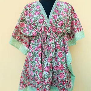Robe longue caftan florale en voile de coton pur, imprimée à la main, écologique, ample, décontractée, légère et douce pour femme, style ethnique - Product Image 1