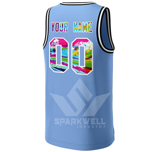 Camiseta de Baloncesto Azul Claro Personalizada, Cuello en V, Sin Mangas, Impresión Sublimada, Patrón de Arcoíris, Unisex, para Adultos, Todas las Temporadas - Product Image 2