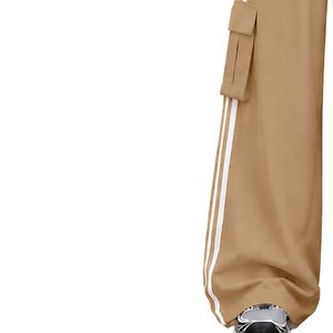 Customized <b>Womens</b> <b>Khaki</b> Wide Leg Cargo Track <b>Pants</b> High Waist Drawstring Side Stripe Relaxed Fit Utility Streetwear Custom OEM - Product Image 3