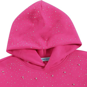 Sweat à capuche unisexe en polaire avec strass en cristal, coupe oversize, imprimé lettres personnalisé, style streetwear - Product Image 3