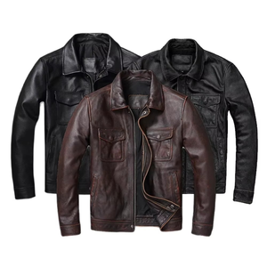 Men's Winter Genuine Leather Vintage Brown Red Canvas Jacket 100% Natural Leather Waterproof Breathable - Product Image 1