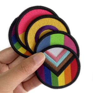 Circular Embroidered Rainbow Pride Patch with Safety <b>Pin</b> Customized Fabric Design for Garment Application - Product Image 3