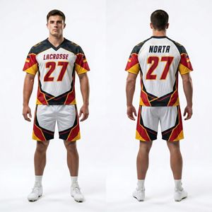 Uniforme de Lacrosse Rojo y Negro con Gráficos Sublimados, Jersey y Pantalones Cortos Transpirables de Malla de Secado Rápido, Conjunto de Ropa Deportiva para Equipo - Product Image 3