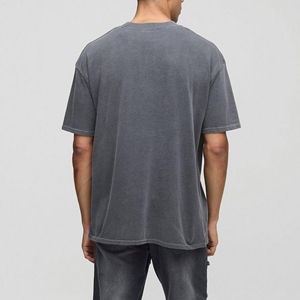 Camiseta de algodón vintage para hombre, de corte holgado, con hombros caídos, lavado ácido y efecto desgastado, de peso pesado. - Product Image 4