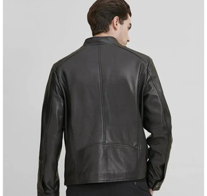 Men Genuine Leather <b>Jacket</b> With Zippers Casual <b>Biker</b> <b>Jacket</b> - Product Image 3