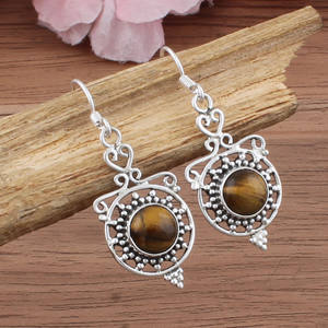 Boucles d'oreilles en forme de goutte d'eau en œil de tigre naturel de luxe en gros, argent sterling 925, pierres précieuses artisanales, pour femmes, bijoux de fête - Product Image 3