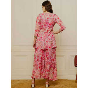 Hermoso conjunto de traje con estampado digital para mujer para fiestas-Top y Plazzo - Product Image 4