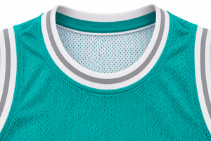 Maillot de basket personnalisé bleu sarcelle sans manches en mesh avec bordure blanche et grise, respirant, uniforme de sport - Product Image 3