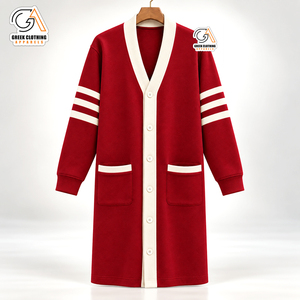 Women's Alpha Kapa Long <b>Cardigan</b> Plus Size <b>Red</b> for Casual Winter Sweater V-Neck Full Sleeve 100% Polyester Anti-Pilling - Product Image 4