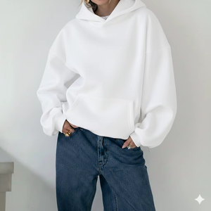 เสื้อฮู้ดดี้โอเวอร์ไซส์สำหรับผู้หญิง ผ้าฟลีซนุ่ม สวมใส่สบาย สไตล์สตรีท  โลโก้ด้านหน้า เหมาะสำหรับสาวๆ ใส่ในฤดูหนาว - Product Image 1