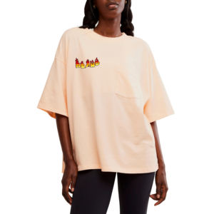 Wholesale Oversized Women's <b>Peach</b> Cotton T-Shirt Crew Neck Short Sleeve Loose Fit Printed Logo Jersey Breathable All Seasons - Product Image 1
