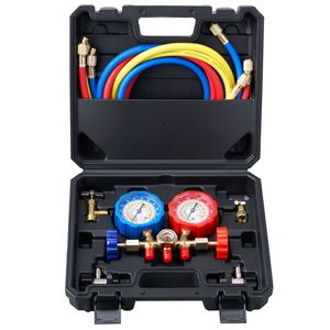 Set di manometri a 3 vie per climatizzatori con tubi da 1,5 m e connettori per refrigeranti R134A, R22, R12, R502, per rubinetto serbatoio Freon - Product Image 1