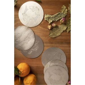 Premium <b>Silver</b> Metal <b>Coaster</b> Set Artistic Engraved Designs Round Tableware <b>Coasters</b> for Hospitality Kitchen Decor Metal <b>Coasters</b> - Product Image 1