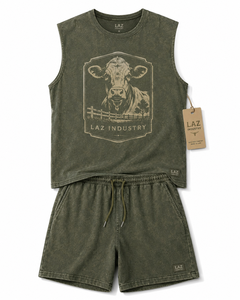 Conjunto de Verano para Hombre, Lavado Ácido, Cintura Alta, Color Sólido, 100% Algodón, Transpirable, Secado Rápido, MOQ Bajo, Moda Actual - Product Image 1