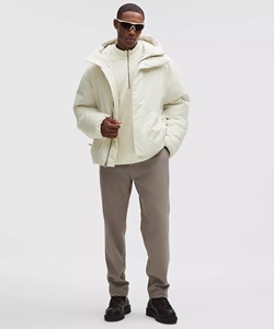 EVER GLOW Men's <b>White</b> Stand Hooded Puffer Jacket <b>Quarter</b>-<b>Zip</b> Breathable Windproof Standard Polyester Winter Casual Loose Fit - Product Image 1