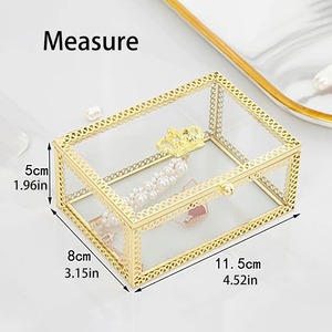 กล่องใส่เครื่องประดับตกแต่ง ฝาแก้ว กรอบโลหะ กล่องเก็บของ กล่องใส่เครื่องประดับแก้วพรีเมียม กล่องของขวัญงานแต่งงาน - Product Image 4