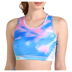 Womens <b>Blue</b> Pink Tie Dye Sports <b>Bra</b> Sleeveless Yoga Running Fitness Workout Crop Tank Top Breathable Activewear Gym Wear - Product Image 3