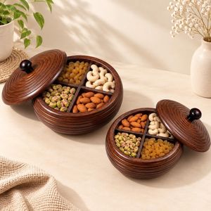 Caja de Almacenamiento Cuadrada de Madera Pulida Hecha a Mano con Compartimentos Divididos para Frutos Secos, Exhibición de Mesa, Artesanía Moderna - Product Image 4