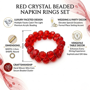 Red Crystal Beaded Napkin <b>Rings</b> Set | Luxury Faceted Acrylic Napkin Holder |Wedding Party Table Decor Elegant Dining Accessories - Product Image 5