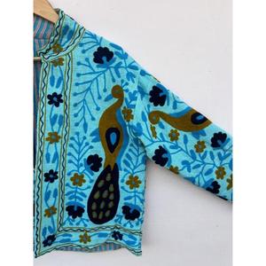 Handcrafted Cotton Embroidered Reversible Eco-Friendly Peacock Boho Chic Suzani Winter Coat for <b>Women</b> - Product Image 4