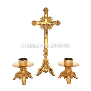 <b>Brass</b> Altar Set with Socket | Church Crucifix and <b>Candlestick</b> Set - DOUBLE VEE EXPORTS - Product Image 2