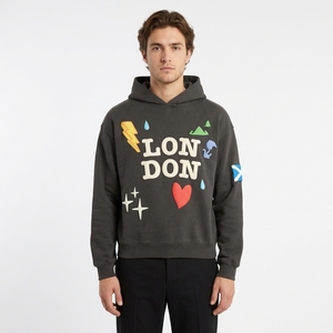 Sweat-shirt à capuche oversize personnalisé en molleton imprimé en relief, 350 g/m², 100 % coton, coupe-vent, anti-boulochage, épaules tombantes, lettres 3D en relief - Product Image 1