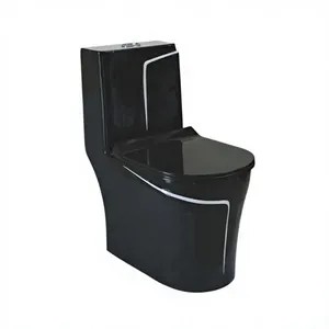 Inodoro Negro de Una Pieza, Moderno, de Cerámica, Montado en el Suelo, para Proyectos Residenciales y Hoteles - Product Image 3
