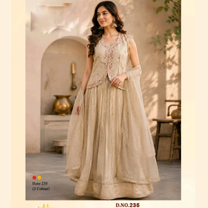 womens tissue silk fusion jacket <b>top</b> <b>set</b> with flared lehenga <b>skirt</b> <b>and</b> matching dupatta for festive ethnic party wear outfit - Product Image 1