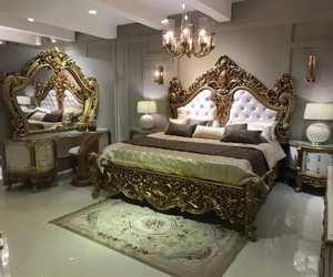 Ensemble de chambre à coucher en bois massif fait main et sculpté à la main, taille King Size, 4 tiroirs, design moderne, luxueux, élégant, royal, classique, pour la maison, la villa, le mariage - Product Image 3