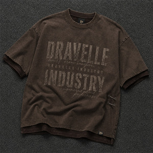 Camiseta Extra Grande de Doble Capa Estilo Y2K para Hombre, Camiseta con Gráficos Desgastados en Color Espresso - Product Image 6
