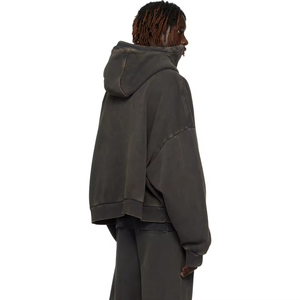 Sudadera con capucha OEM ODM de invierno, gruesa, con lavado ácido y efecto desgastado, 100% algodón, ecológica, cortavientos, vintage, con cremallera y logotipo personalizado - Product Image 4