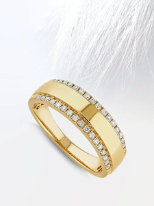 แหวนวงกว้างประดับเพชรสีเหลืองทองสองแถวสำหรับปลูกในห้องปฏิบัติการ - Product Image 3