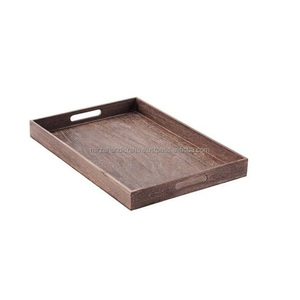 Plateau de service rectangulaire en bois d'acacia avec poignées couleur bois naturel pour les hôtels et la vaisselle - Product Image 6