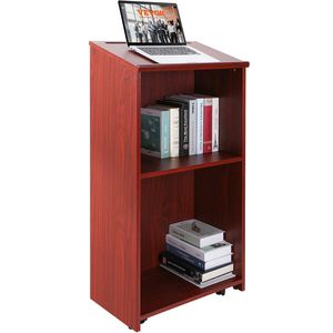 Pupitre en bois de 47 pouces avec 4 roulettes, bureau inclinable et étagères de rangement – Idéal pour conférenciers et présentations - Product Image 1