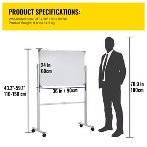 Lavagna Magnetica Mobile Bifacciale 36 X 24 Pollici, Reversibile a 360 Gradi, Altezza Regolabile, Lavagna Bianca su Ruote - Product Image 5