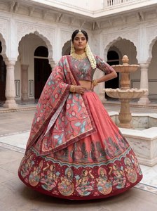Conjunto de Vestido Étnico Lehenga Choli Dupatta con Estampado Floral Rosa para Mujer, Ropa India y Pakistaní para Bodas y Festivales - Product Image 1