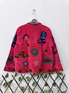 Handmade Pink <b>Velvet</b> Embroidered Suzani <b>Jacket</b> with Snake Pattern Full Sleeve Stand Collar Bohemian Autumn Outerwear - Product Image 2