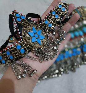 Parures de bijoux afghans traditionnels avec collier ras-du-cou en pièces d'argent vintage et boucles d'oreilles tribales assorties - Product Image 6