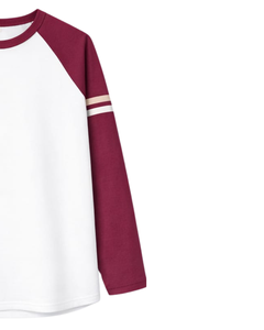 T-shirt à manches longues raglan blanc bordeaux personnalisé pour homme, 100% coton, col rond décontracté, tee-shirt de baseball décontracté, fabricant OEM, fournisseur - Product Image 4