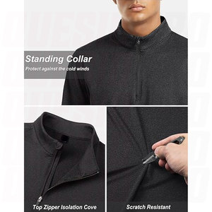 Chemises de golf à manches longues pour hommes, col zippé, doublées en polaire, chaudes, performantes, respirantes et anti-transpiration - Product Image 4