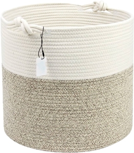 Modern Round Shape Jute & Cotton Laundry <b>Basket</b> Rope Handle Storage Bin Foldable <b>Hamper</b> <b>for</b> Home Playroom - Product Image 6