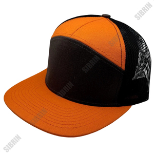 SIBRIN Custom Logo 7 Panel Trucker Hat Orange Black Mesh <b>Cap</b> <b>Flat</b> Brim Mesh Hat Motorsport Outdoor Streetwear Casual Sports <b>Cap</b> - Product Image 1