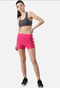 Women's Pink High Waist Sport Shorts With Letter Print <b>Elastic</b> Waist Knitted Spandex Polyester Breathable Regular Fit - Product Image 3