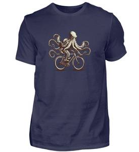Camiseta de manga corta con estampado de pulpo montando en bicicleta para hombre, corte regular, cuello redondo, camiseta informal de algodón - Product Image 5
