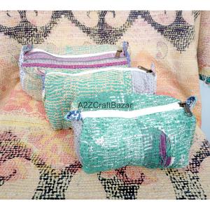 100% Pure Cotton Kantha Fabric Zipper Closure Boho Style Eco-Friendly Durable Lightweight Multi-Function Bag Cosmetic - Product Image 4