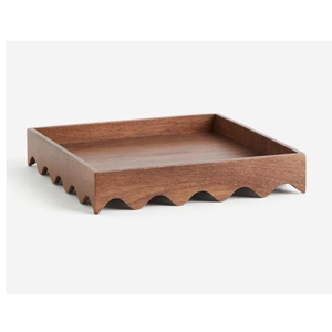 Plateau rond élégant en bois avec des bordures florales incrustées complexes, parfait pour la décoration de table moderne et le service - Product Image 6